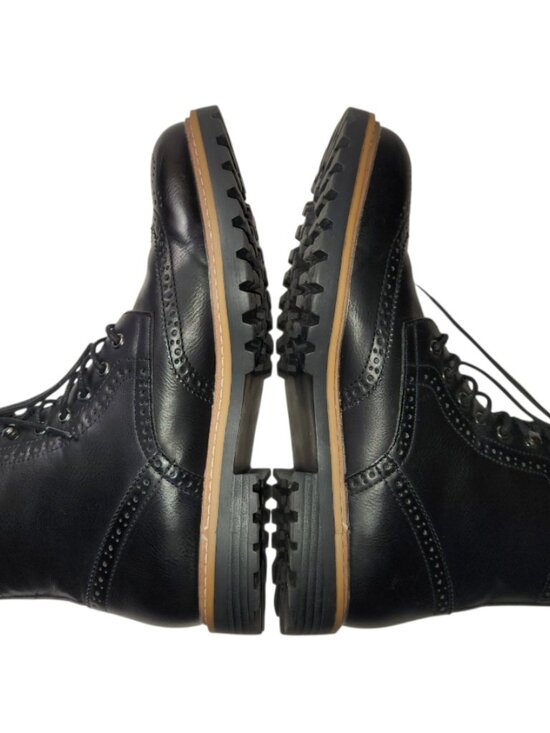Club Room Sawyer Wingtip Boots Mens Size 11 M Black Faux Leather Lace Up 35877